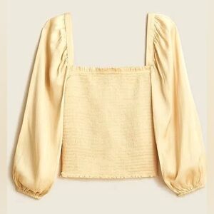 J. CREW Buttercream Golden Yellow Squareneck Smocked Satin Blouse Cropped Top S